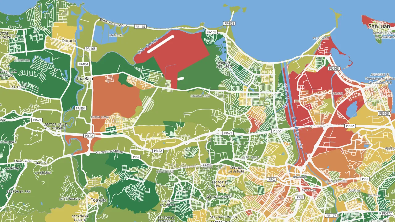 Toa Baja Municipio, PR Map of Assault Rates