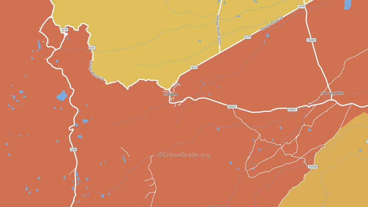 Toadlena, NM Map of Assault Rates