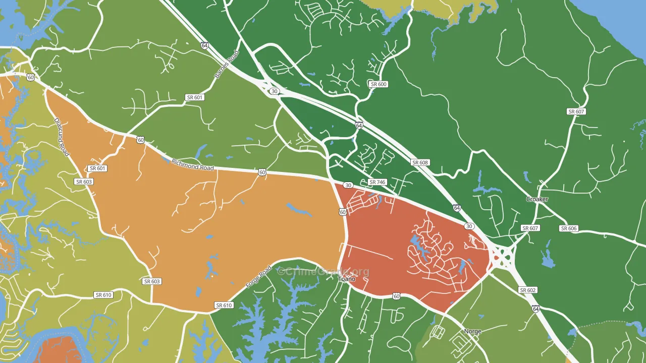 Toano, VA Map of Assault Rates