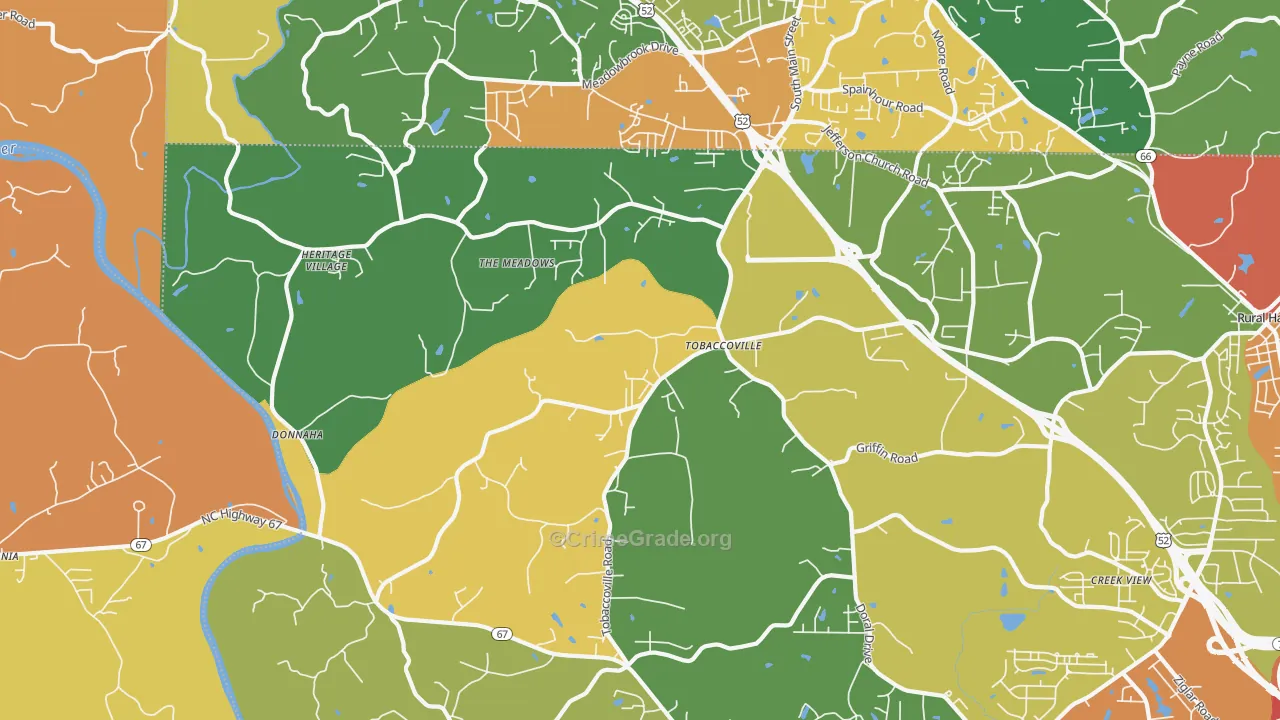Tobaccoville, NC Map of Assault Rates