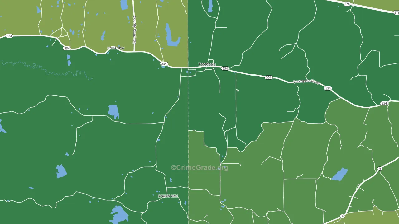Toccopola, MS Map of Assault Rates
