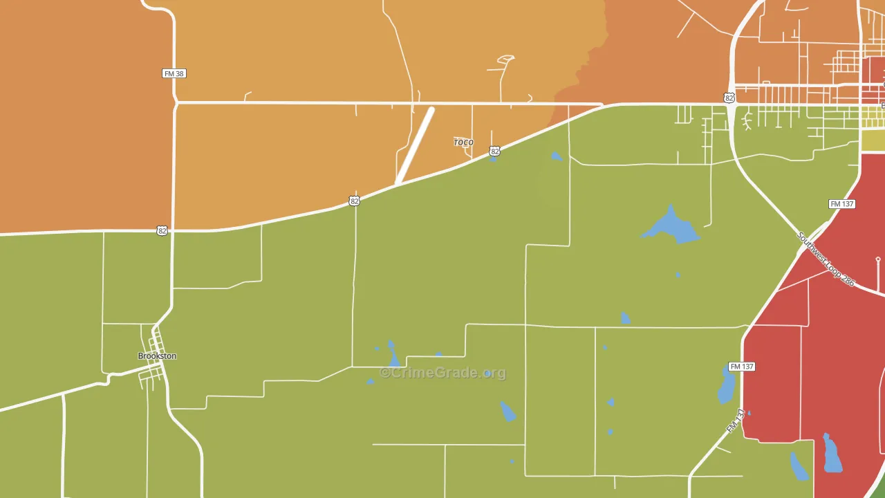 Toco, TX Map of Assault Rates