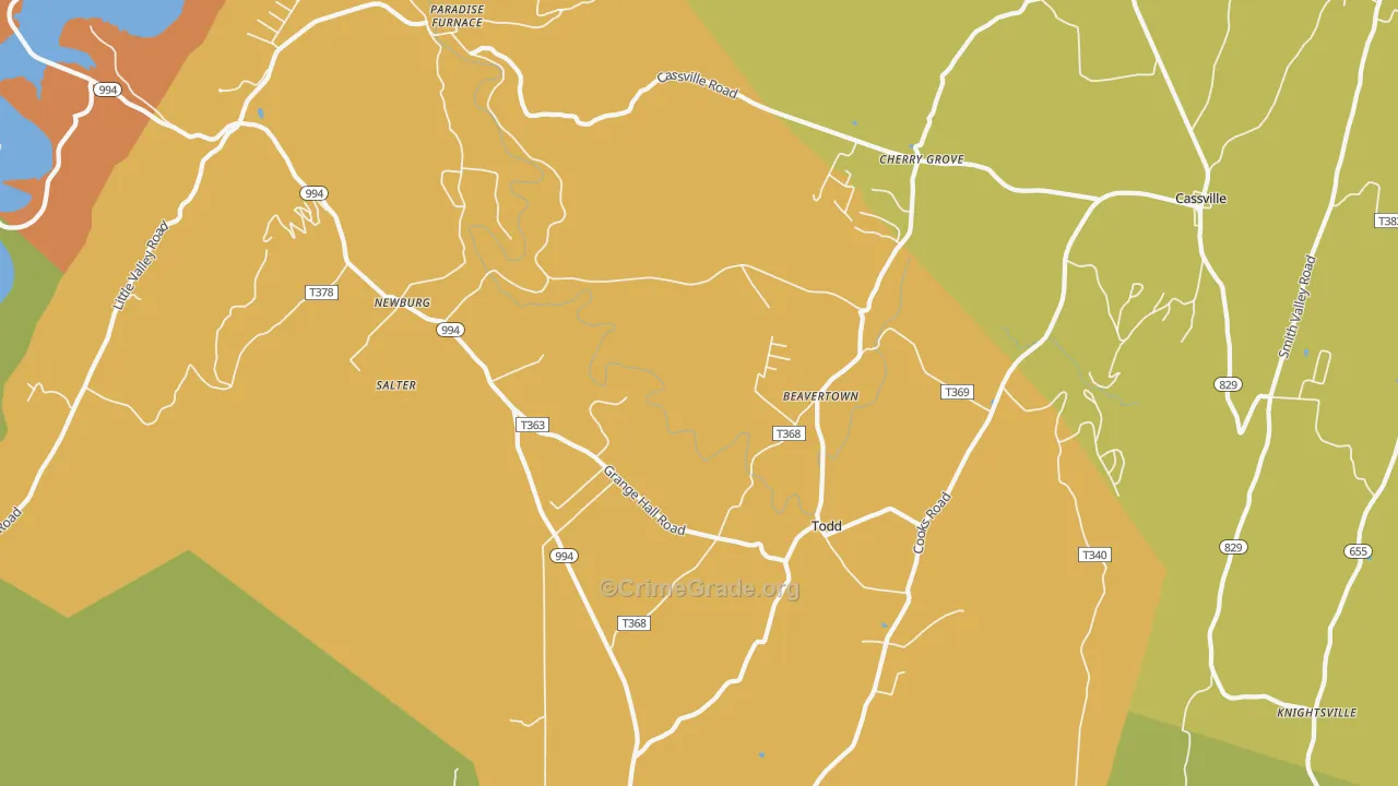 Todd, PA Map of Assault Rates