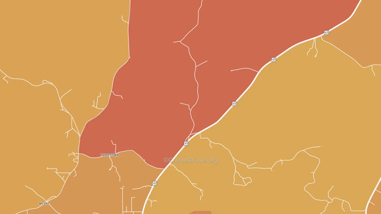 Toddtown, AL Map of Assault Rates