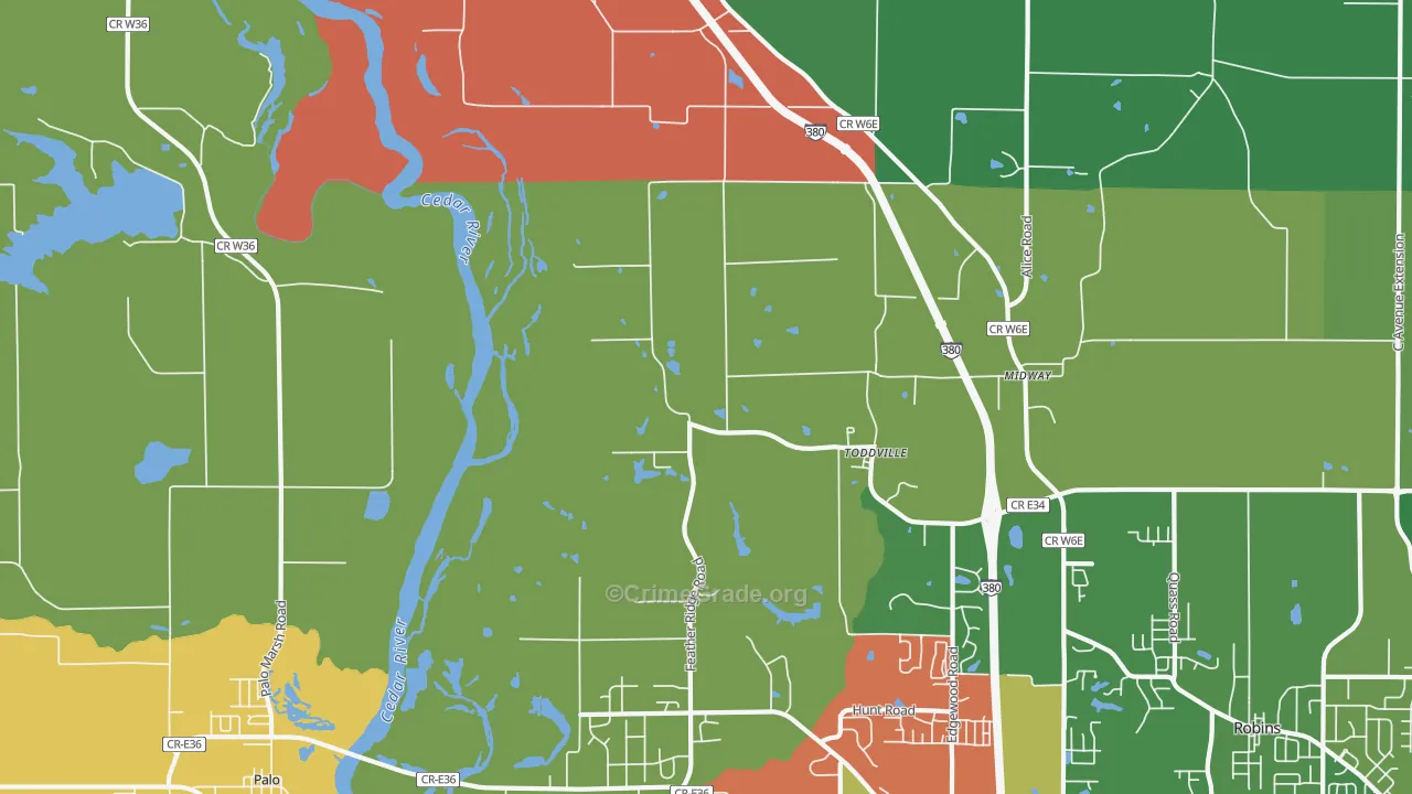 Toddville, IA Map of Assault Rates