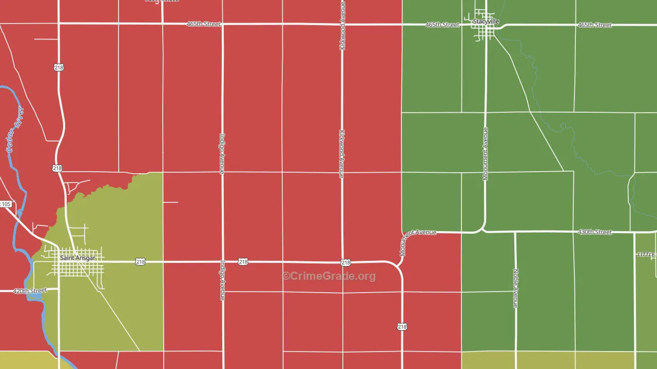 Toeterville, IA Map of Assault Rates