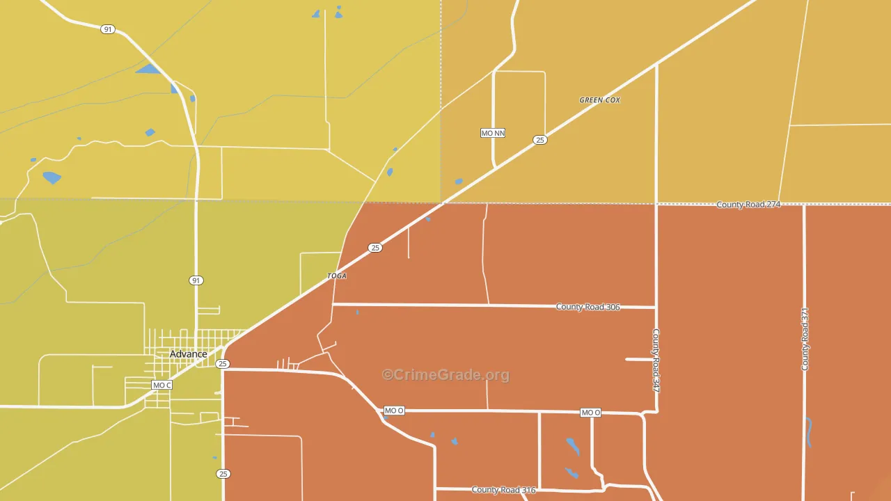 Toga, MO Map of Assault Rates