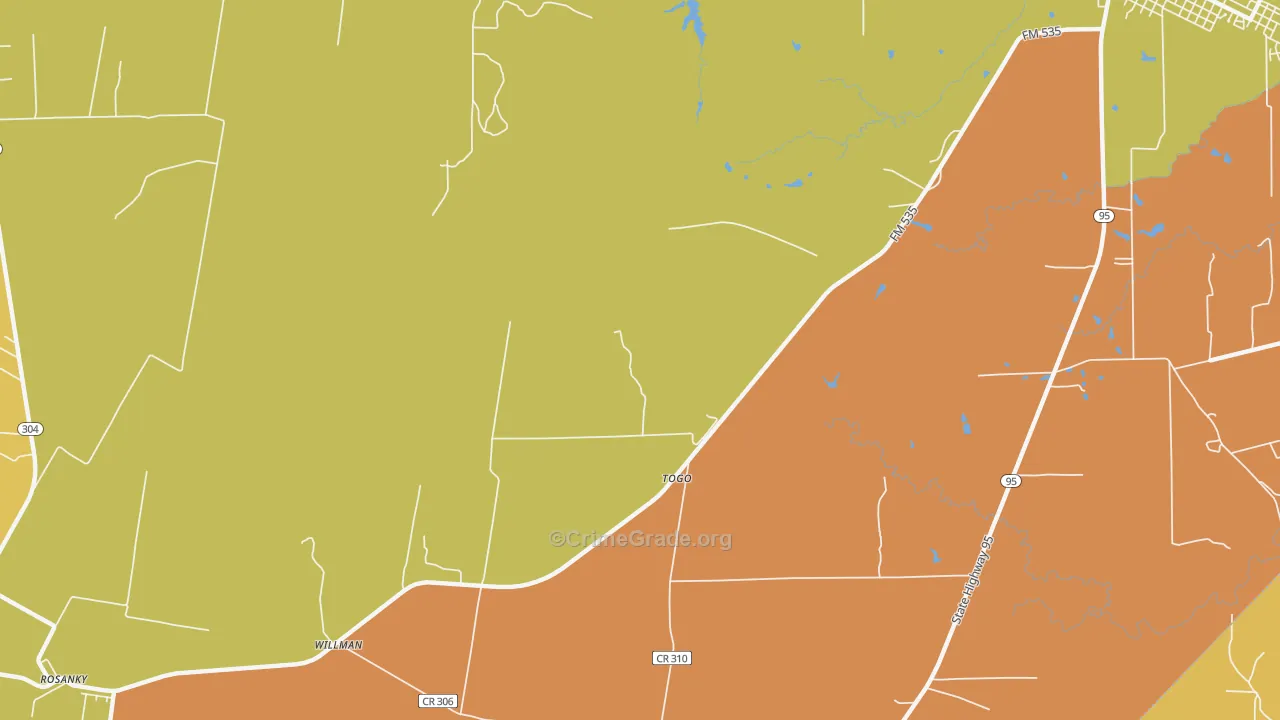 Togo, TX Map of Assault Rates