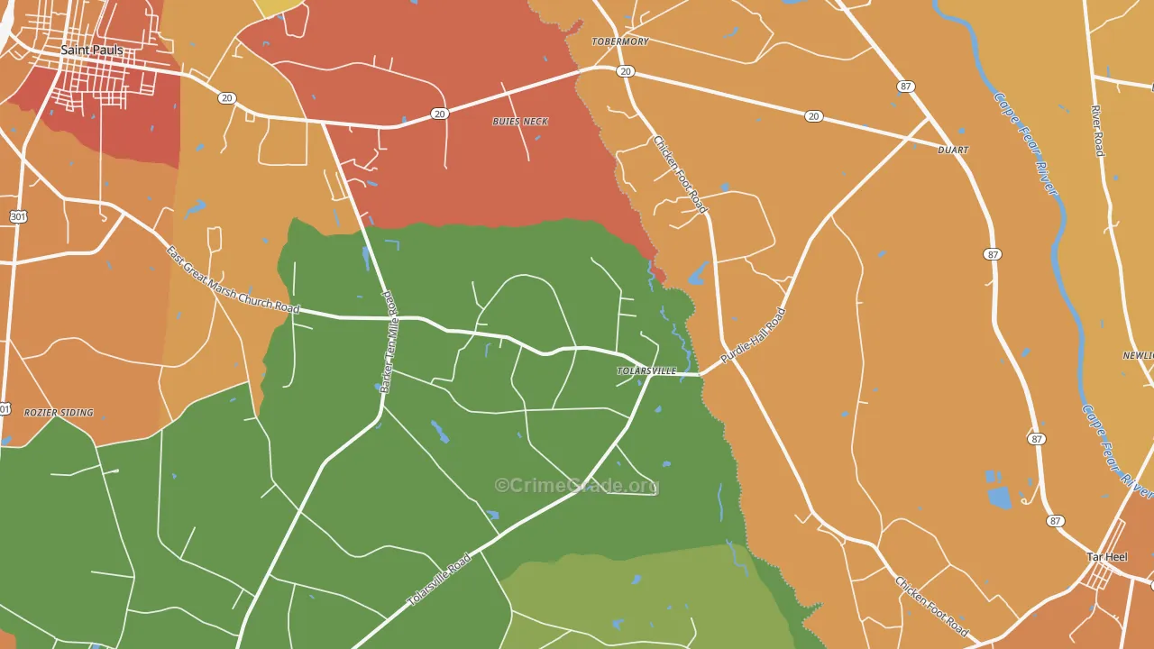 Tolarsville, NC Map of Assault Rates