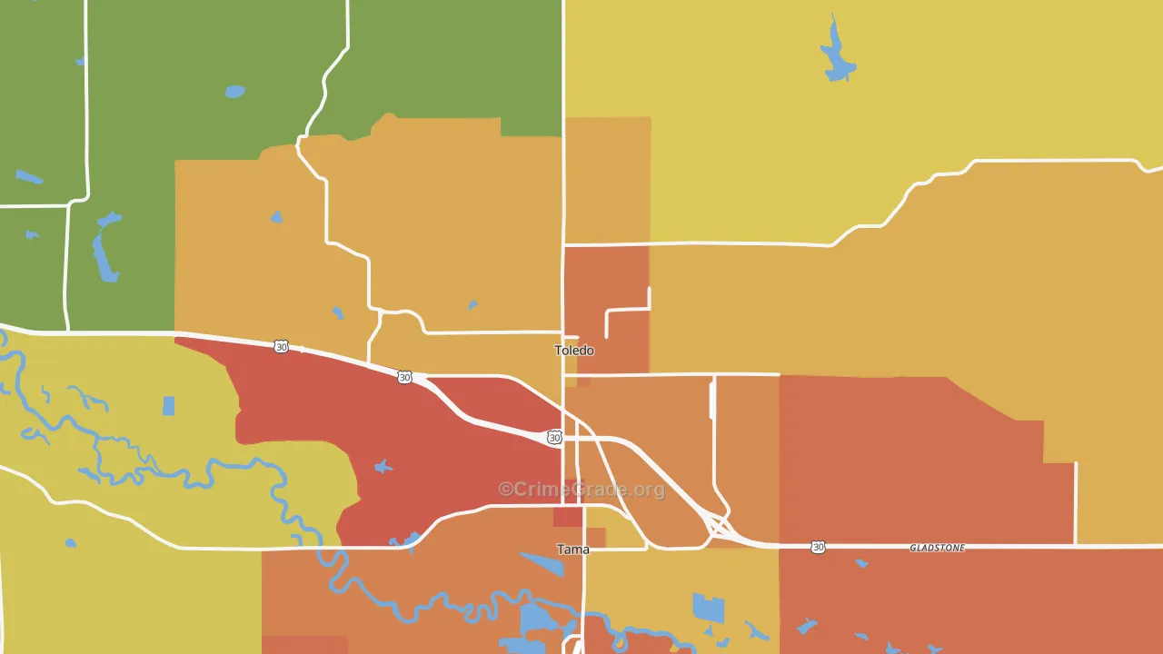 Toledo, IA Map of Assault Rates