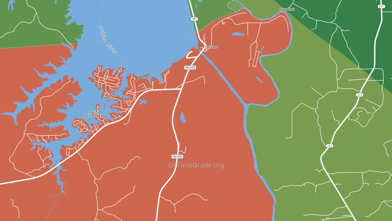 Toledo, TX Map of Assault Rates