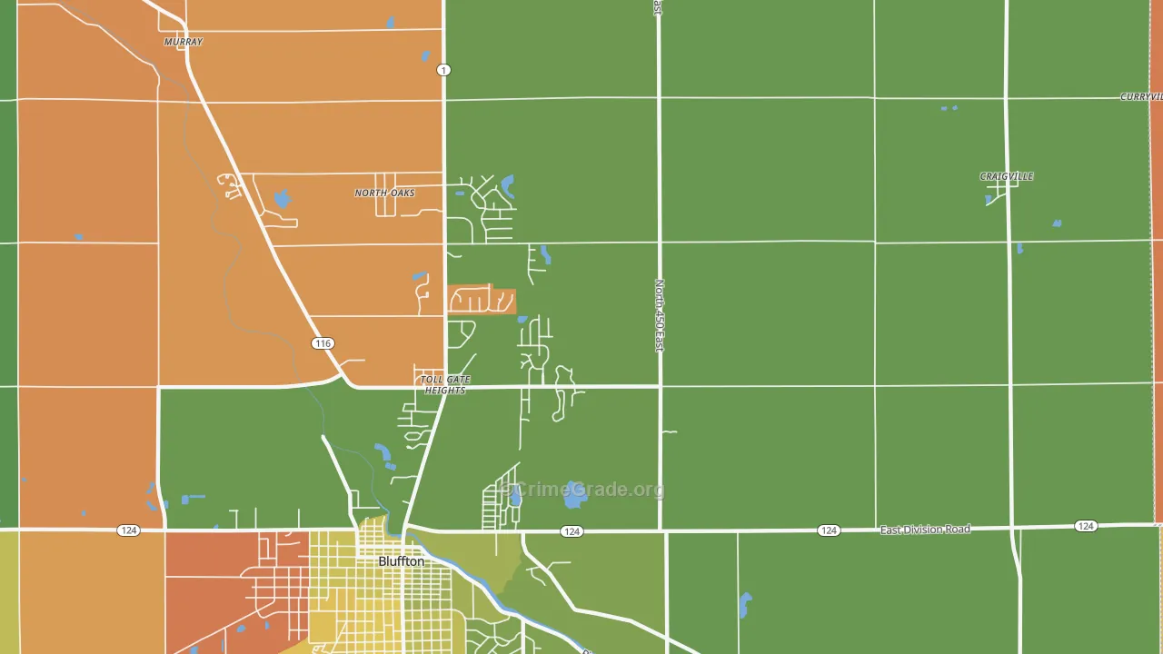 Toll Gate Heights, IN Map of Assault Rates