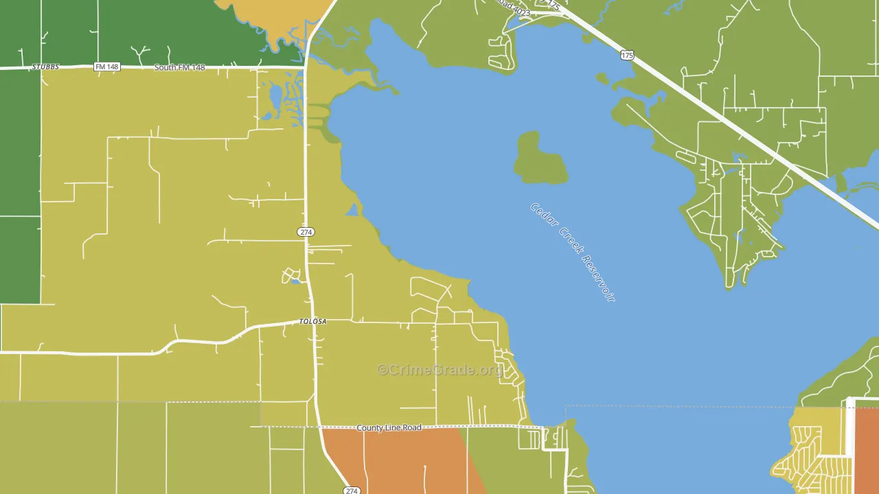 Tolosa, TX Map of Assault Rates