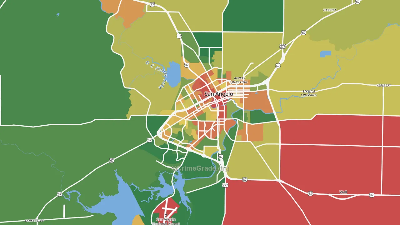 Tom Green County, TX Map of Assault Rates