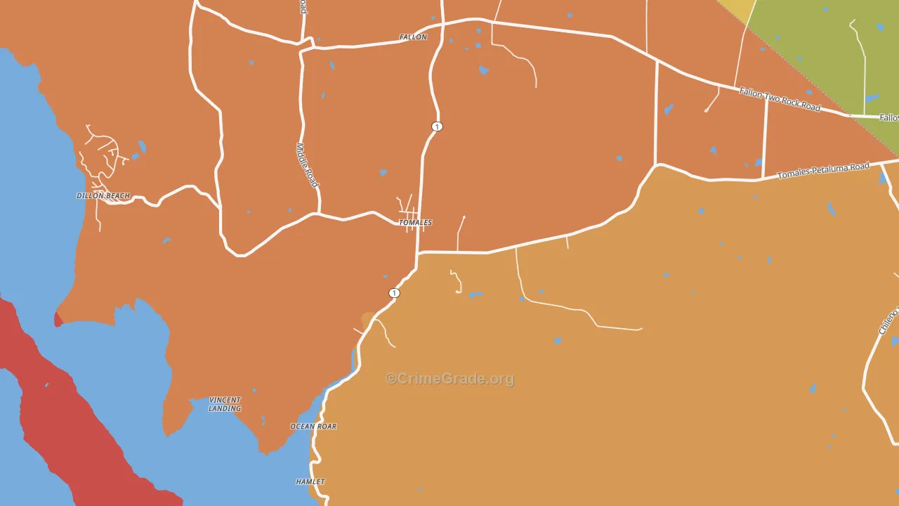 Tomales, CA Map of Assault Rates