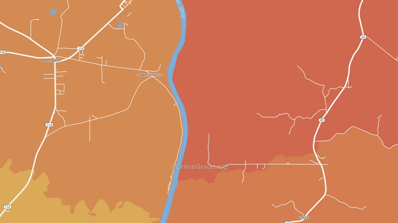 Tompkinsville, AL Map of Assault Rates