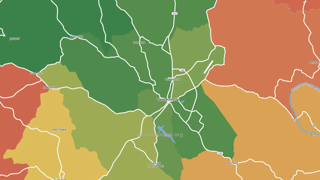 Tompkinsville, KY Map of Assault Rates