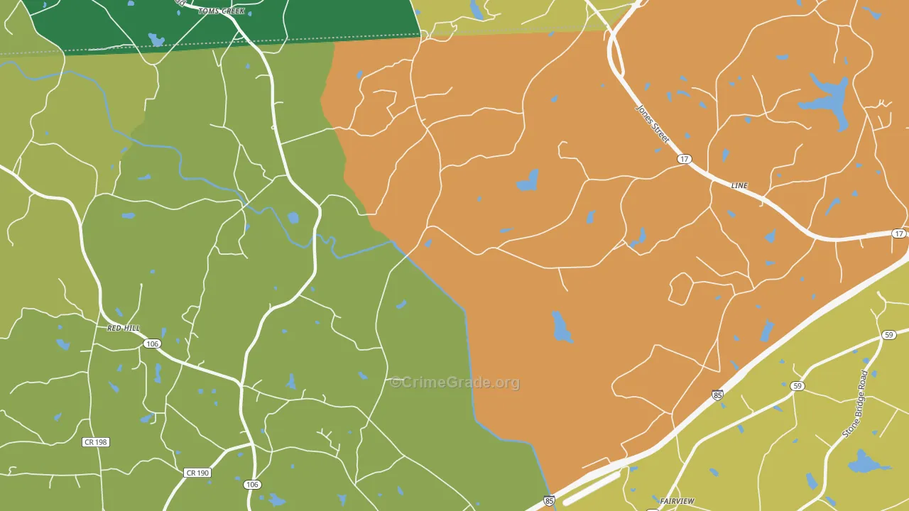 Toms Creek, GA Map of Assault Rates