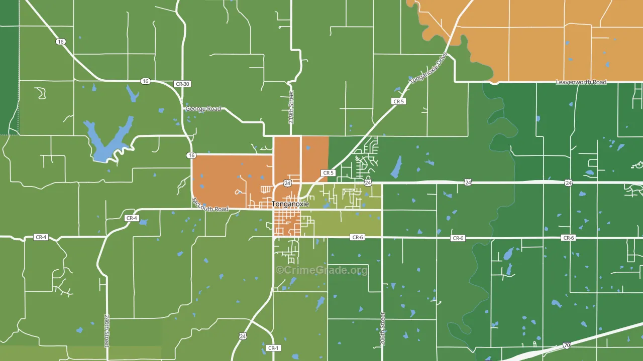 Tonganoxie, KS Map of Assault Rates