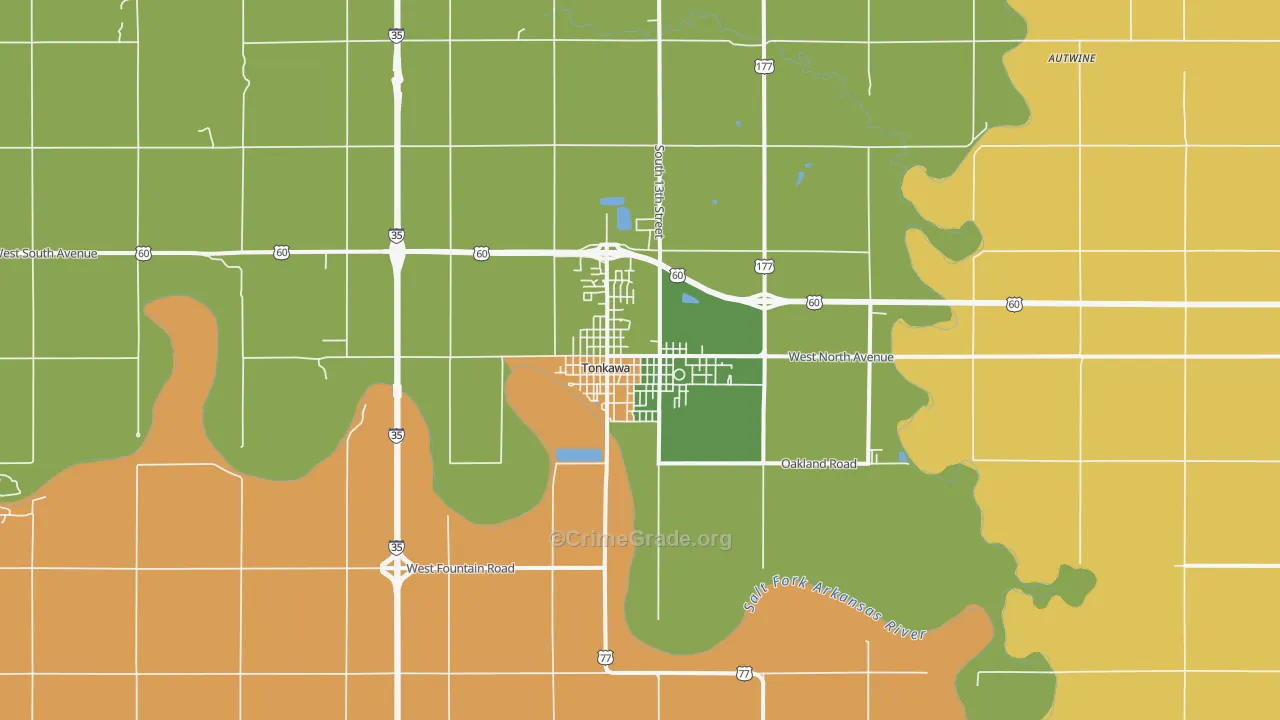 Tonkawa, OK Map of Assault Rates