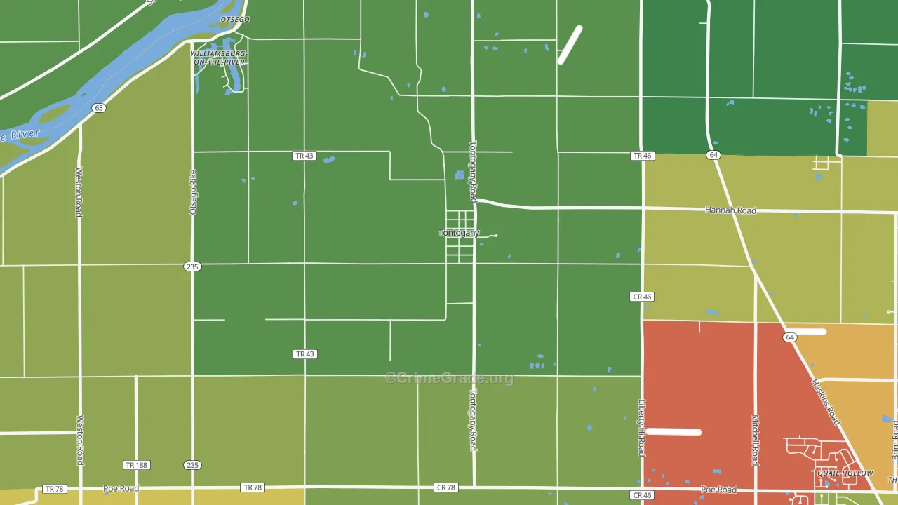 Tontogany, OH Map of Assault Rates