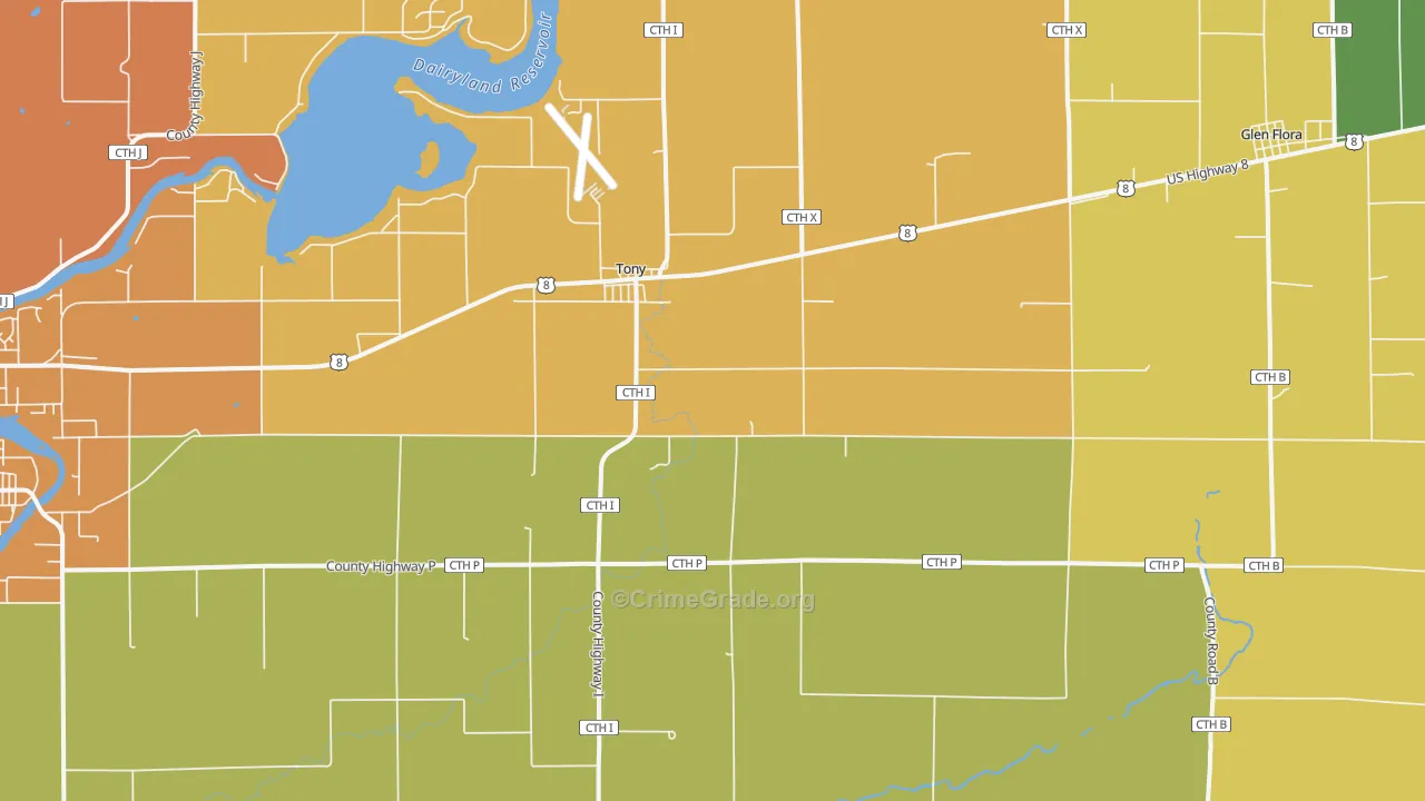 Tony, WI Map of Assault Rates