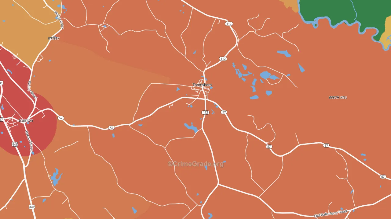 Toomsboro, GA Map of Assault Rates