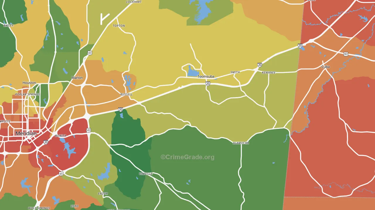 Toomsuba, MS Map of Assault Rates