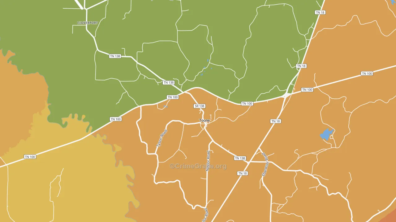 Toone, TN Map of Assault Rates