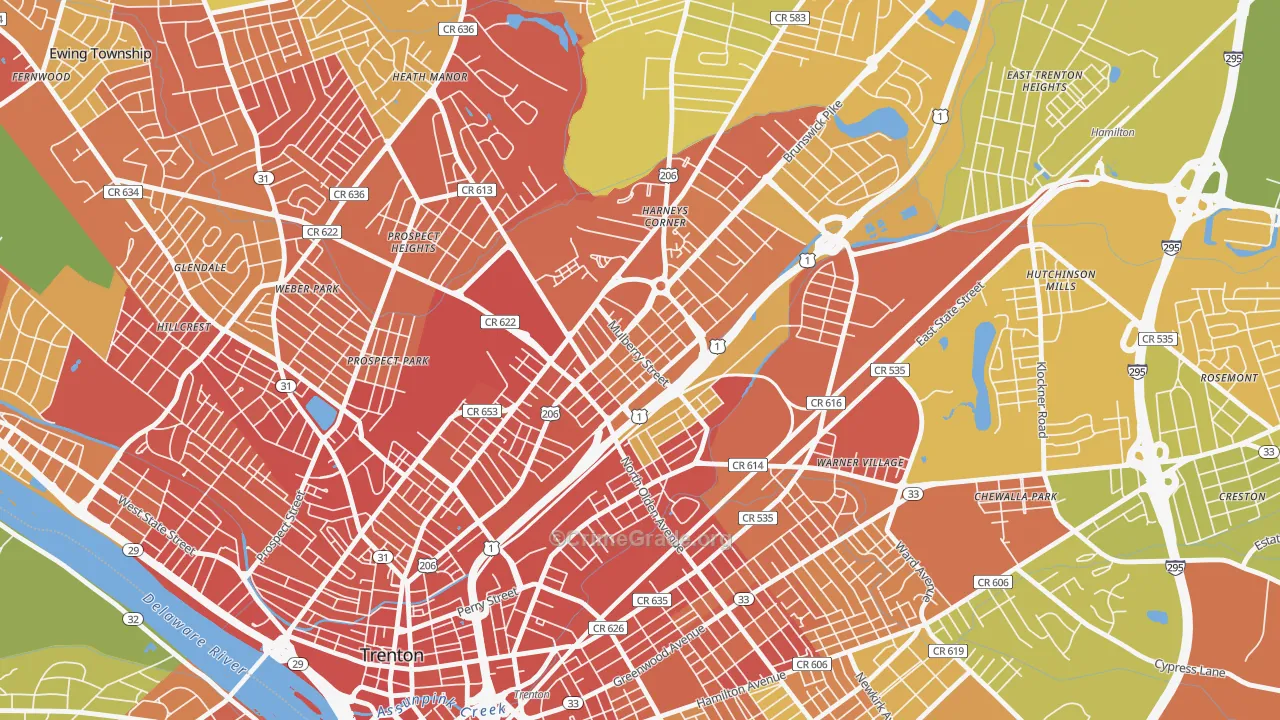 Top Road, Trenton, NJ Map of Assault Rates