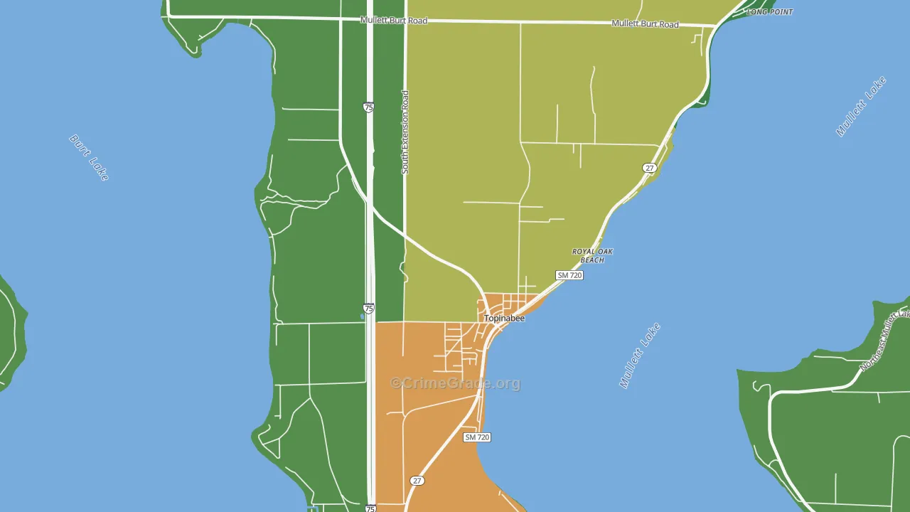 Topinabee, MI Map of Assault Rates