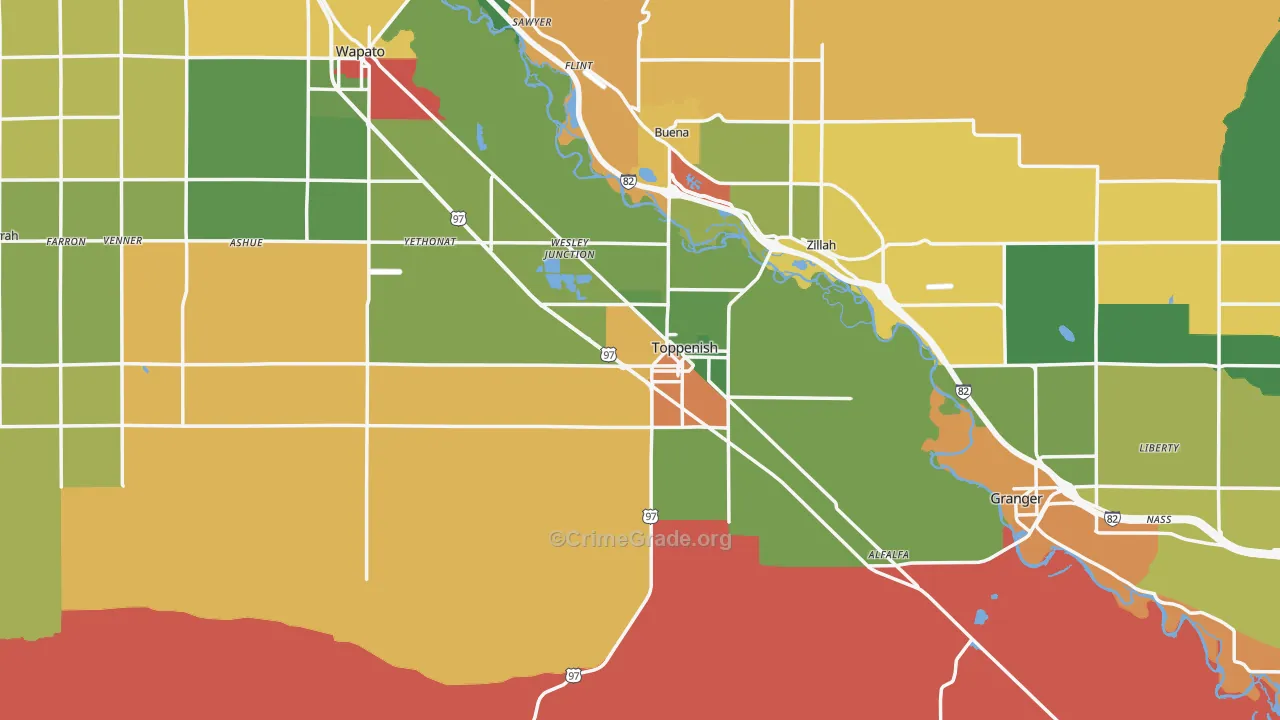 Toppenish, WA Map of Assault Rates