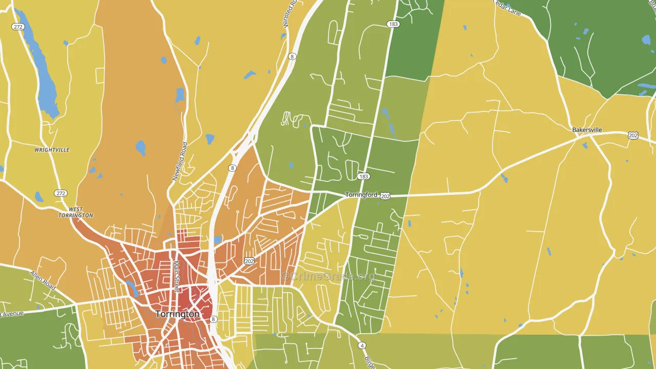 Torringford, Torrington, CT Map of Assault Rates