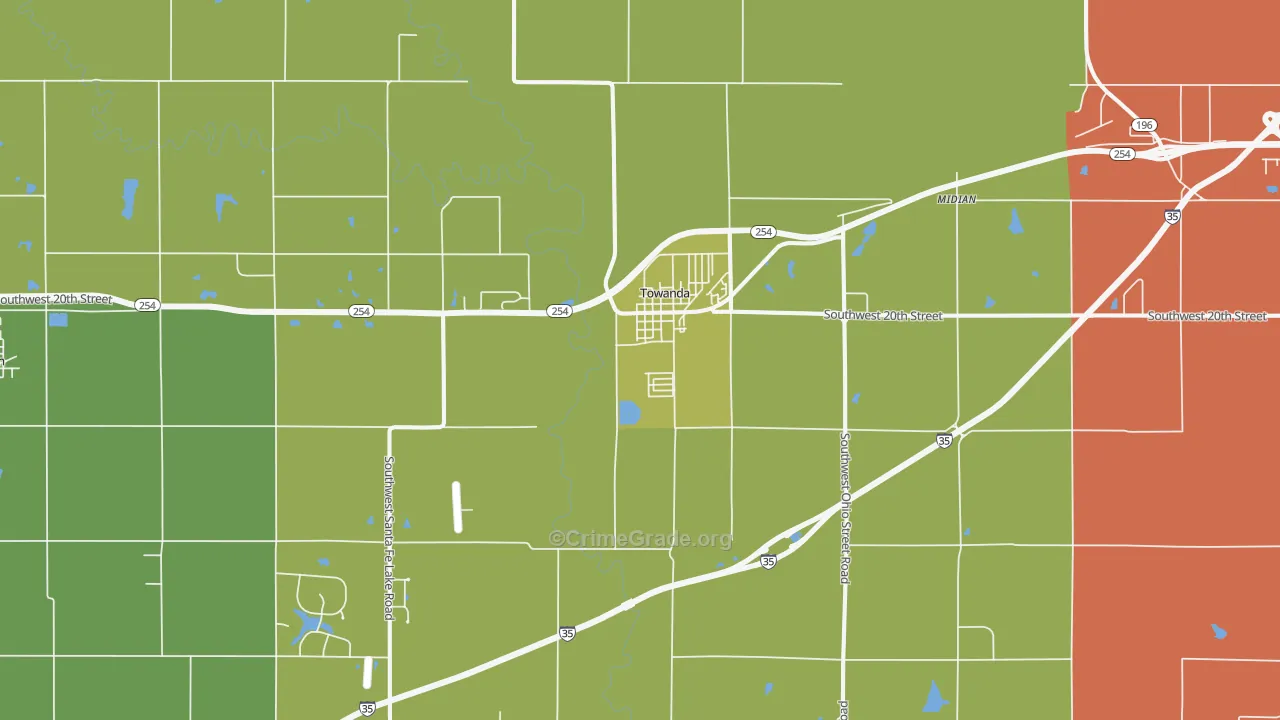 Towanda, KS Map of Assault Rates