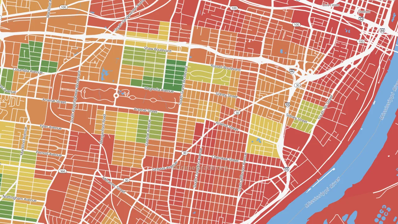Tower Grove East, St. Louis, MO Map of Assault Rates