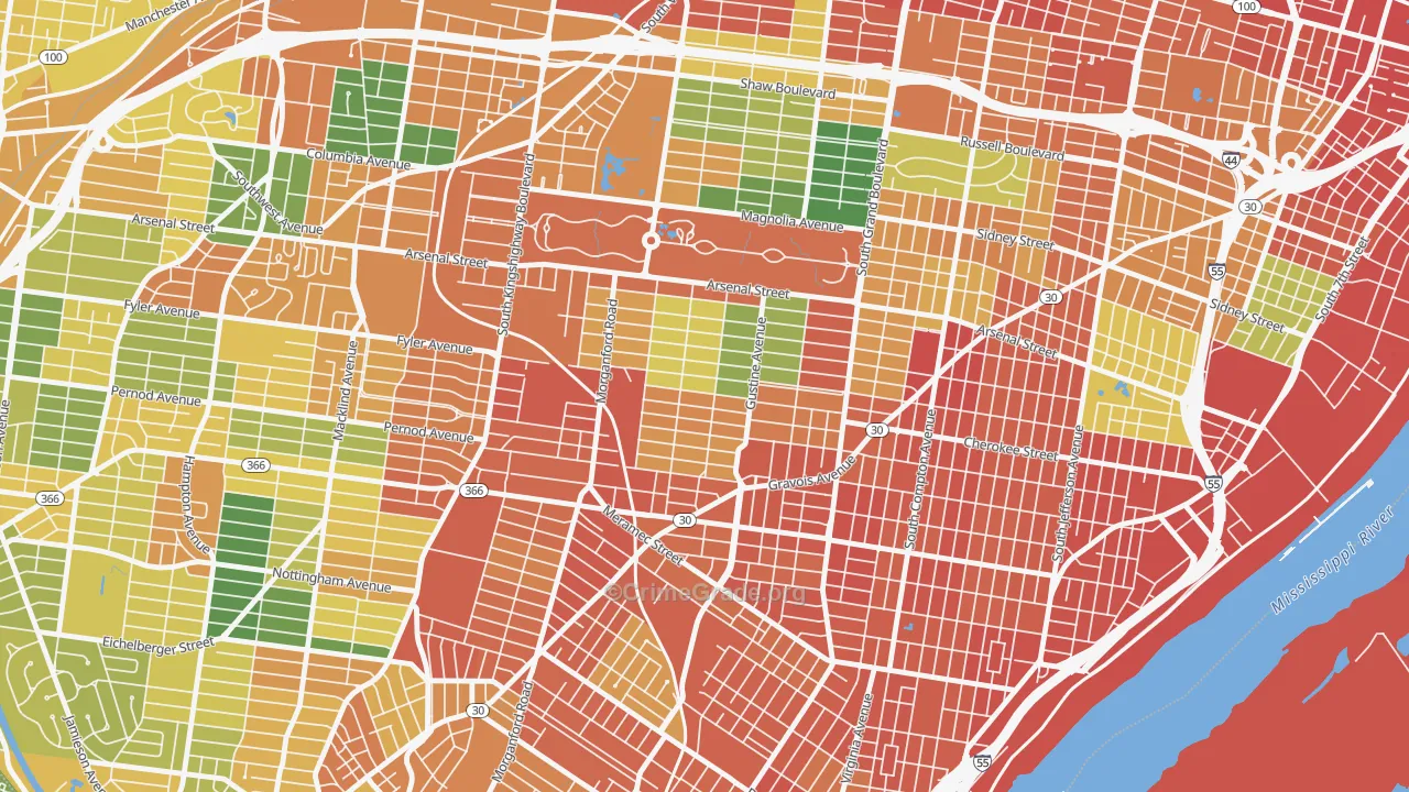 Tower Grove South, St. Louis, MO Map of Assault Rates