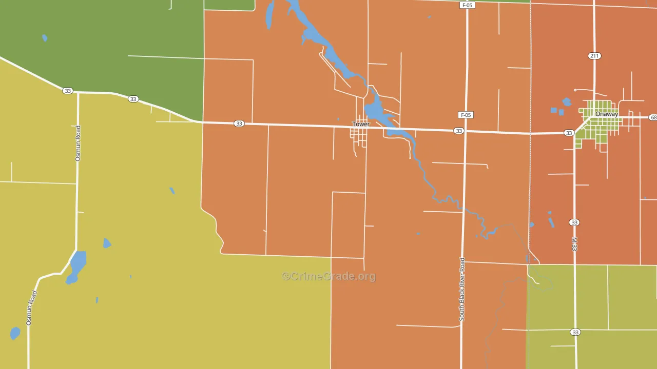 Tower, MI Map of Assault Rates
