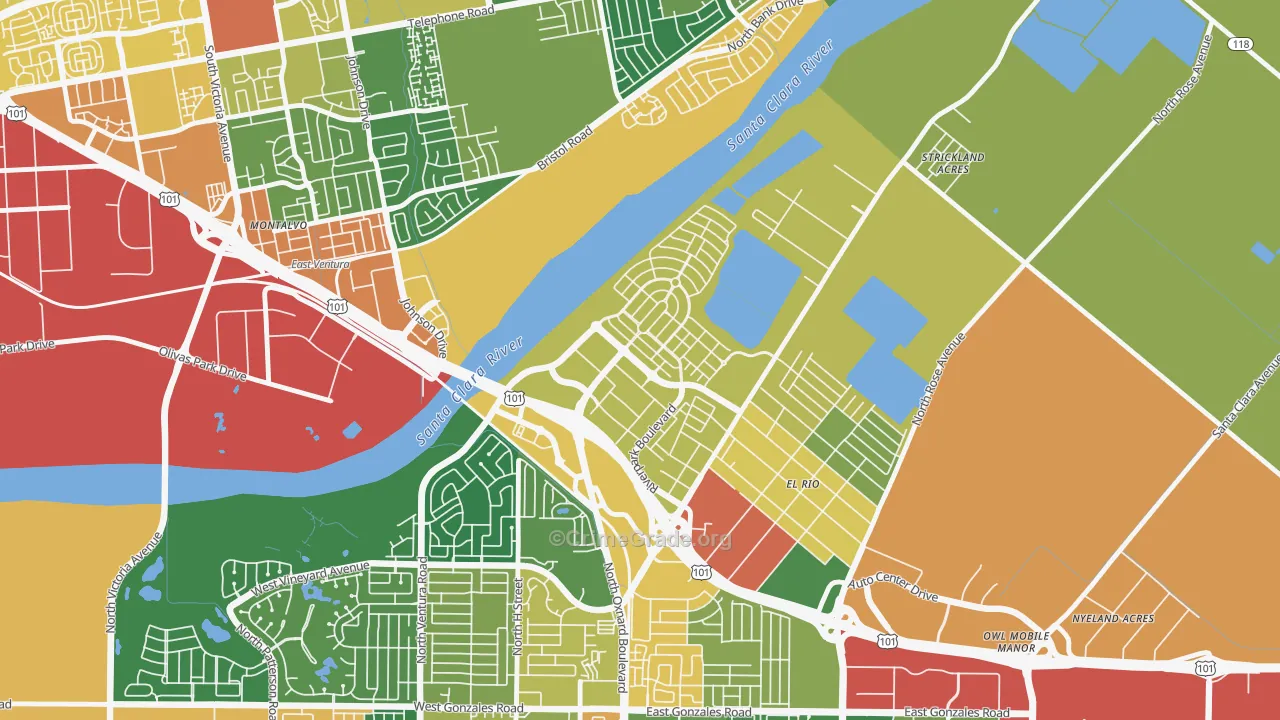 Town Center, Oxnard, CA Map of Assault Rates