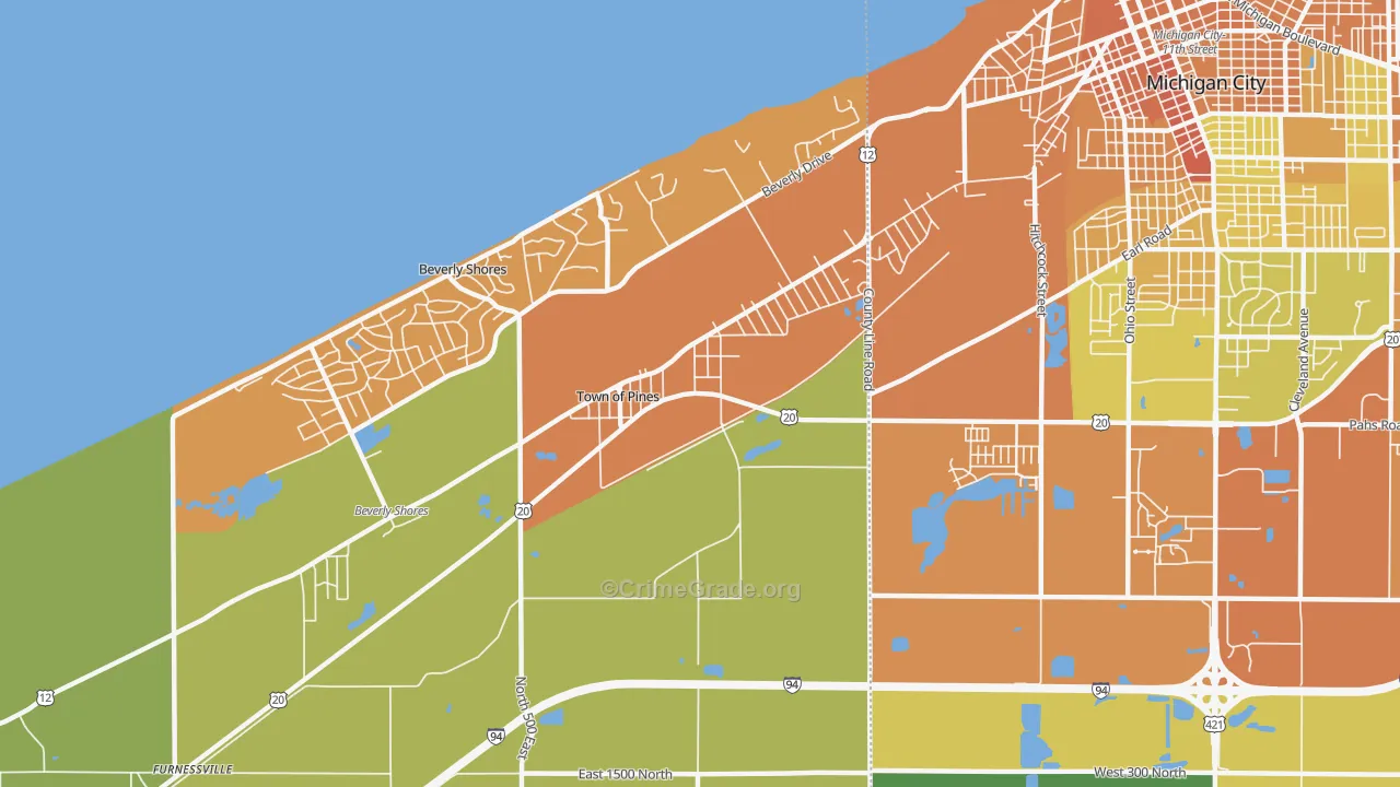 Town of Pines, IN Map of Assault Rates
