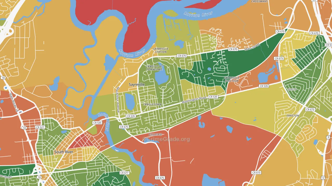 Townelake, Sayreville, NJ Map of Assault Rates