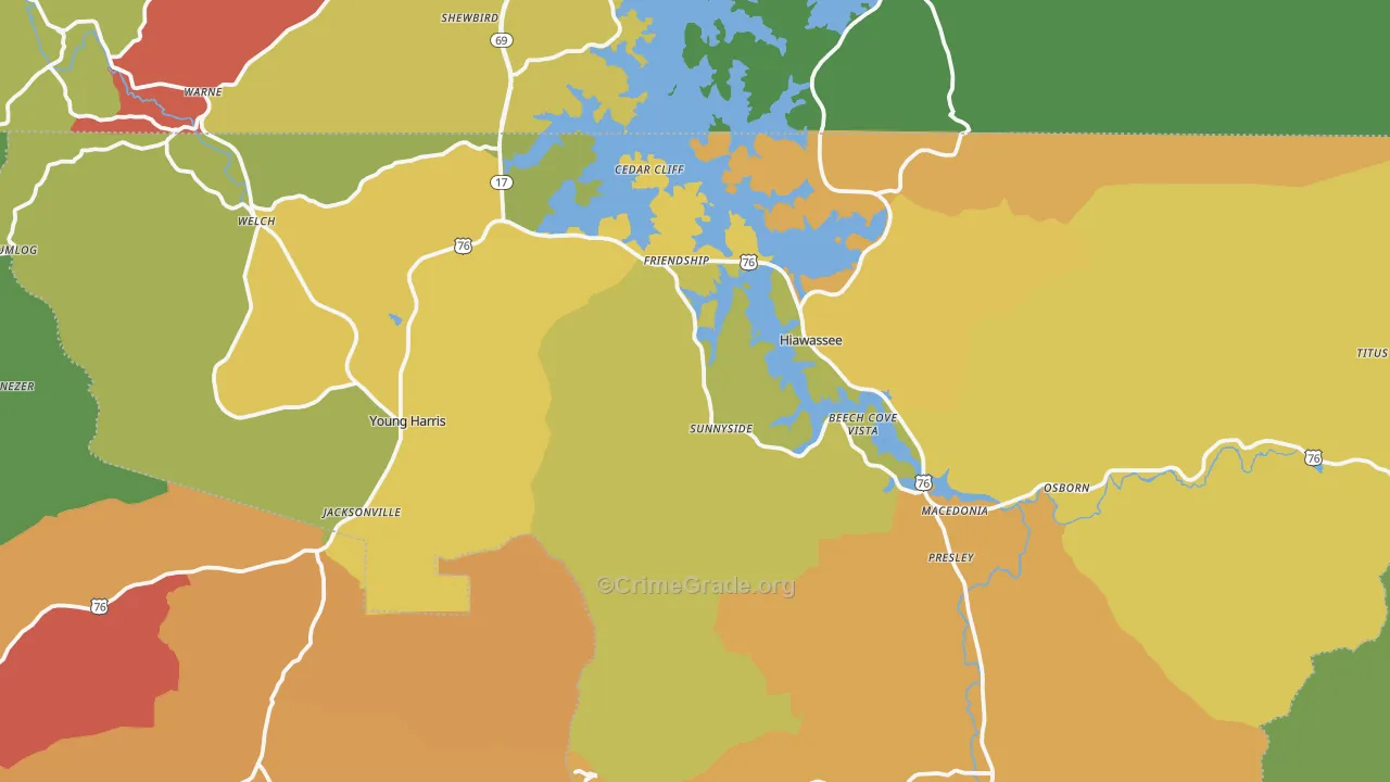 Towns County, GA Map of Assault Rates