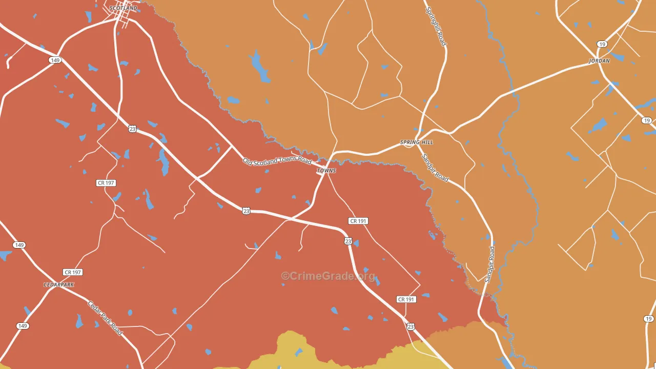 Towns, GA Map of Assault Rates