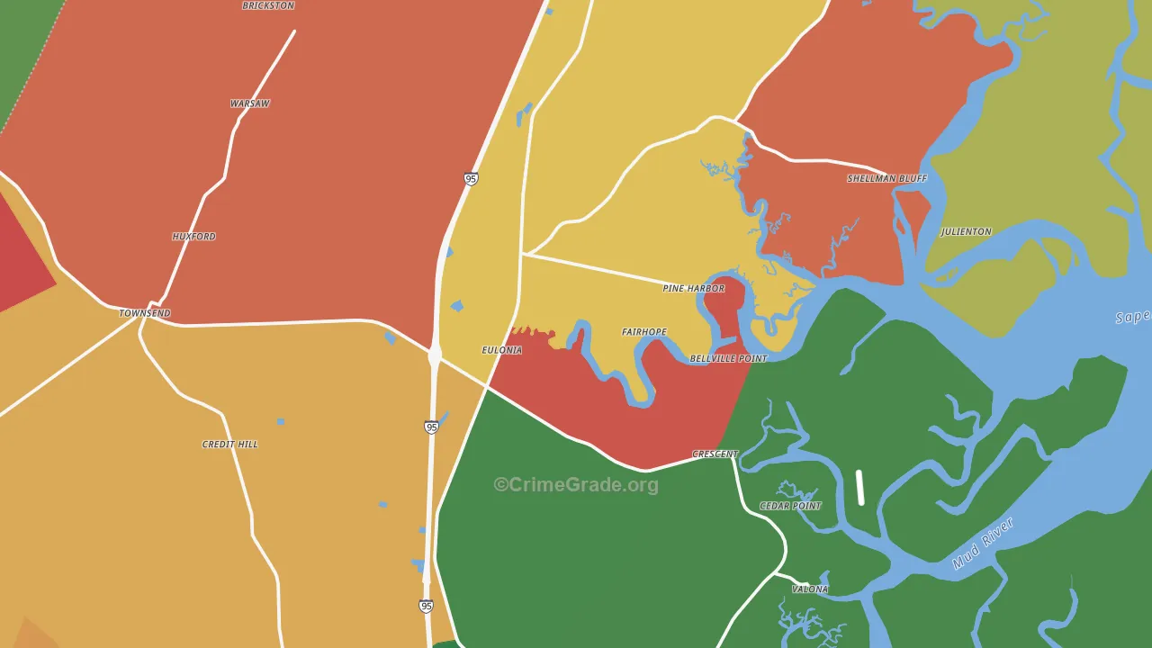 Townsend, GA Map of Assault Rates