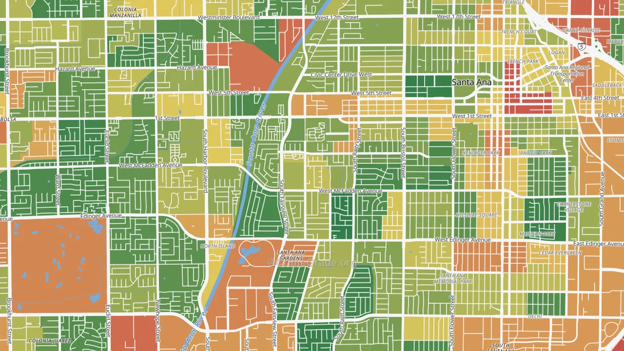 Townsend-Raitt, Santa Ana, CA Map of Assault Rates