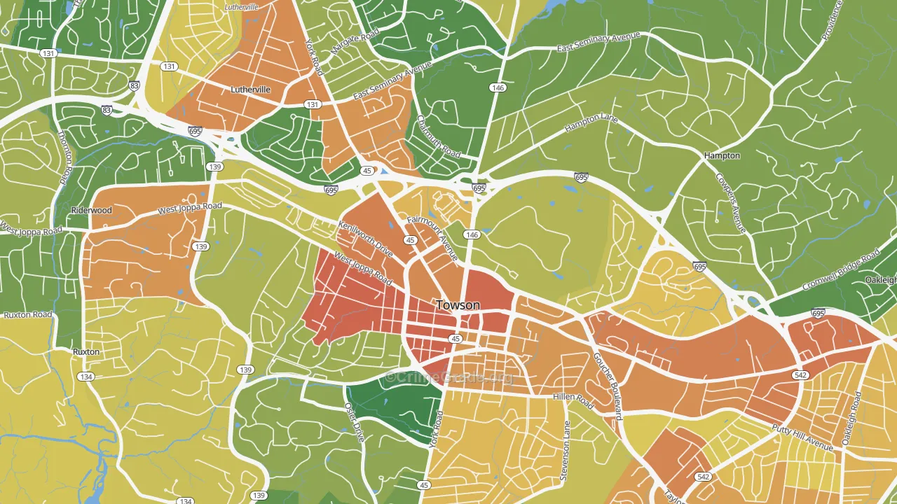 Towson Park, Towson, MD Map of Assault Rates