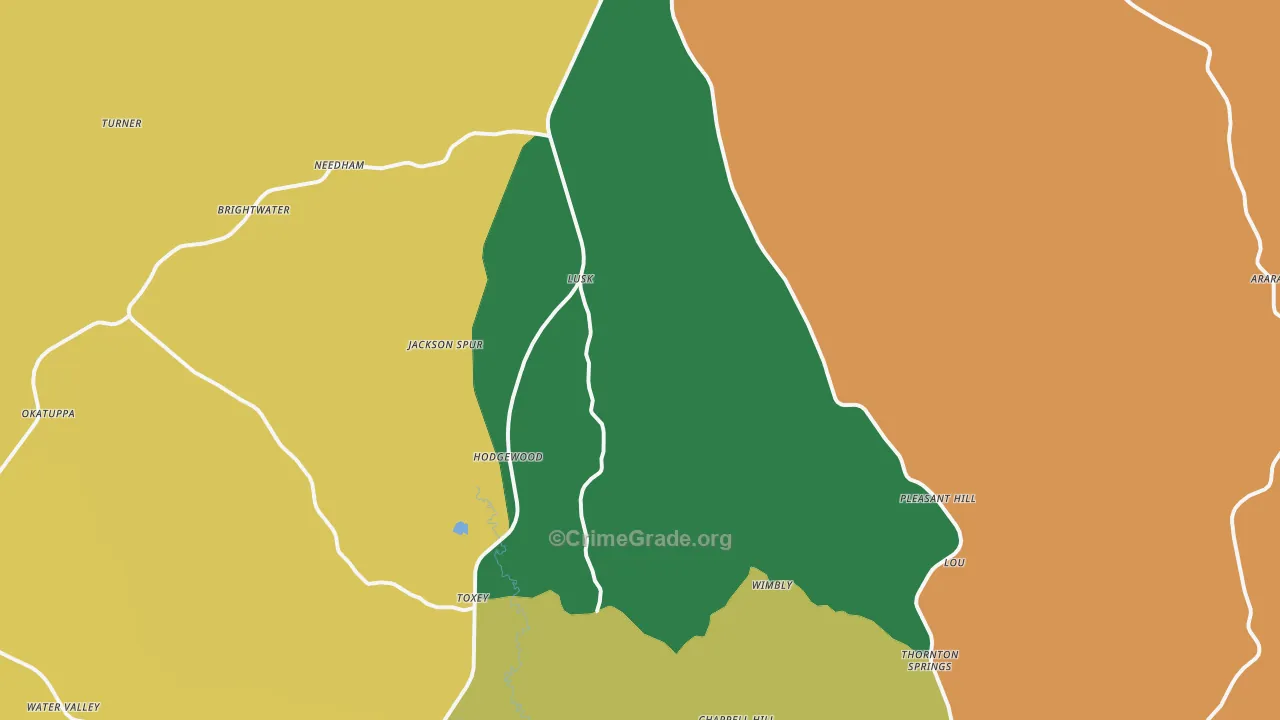 Toxey, AL Map of Assault Rates
