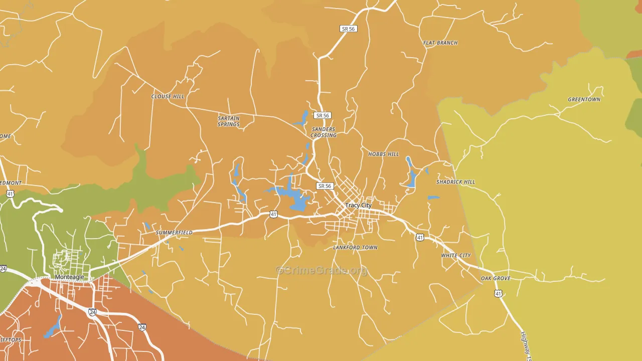 Tracy City, TN Map of Assault Rates