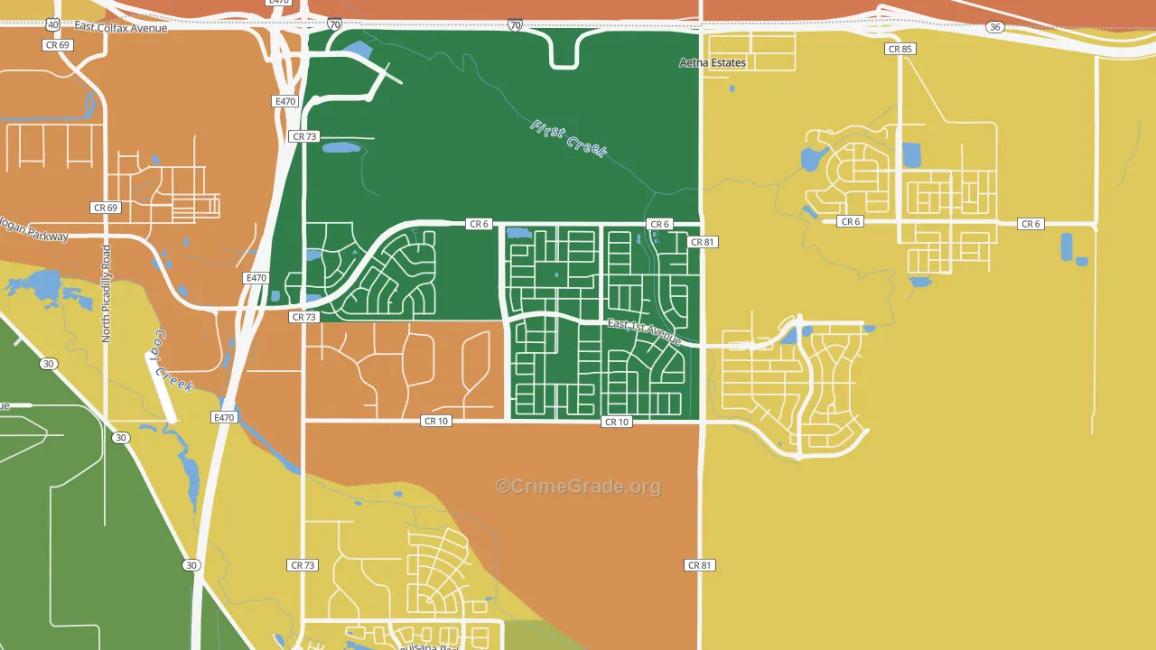 Traditions, Aurora, CO Map of Assault Rates
