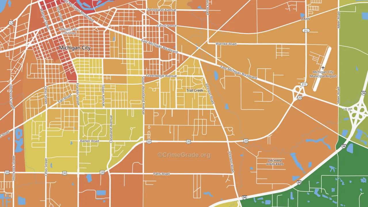Trail Creek, IN Map of Assault Rates