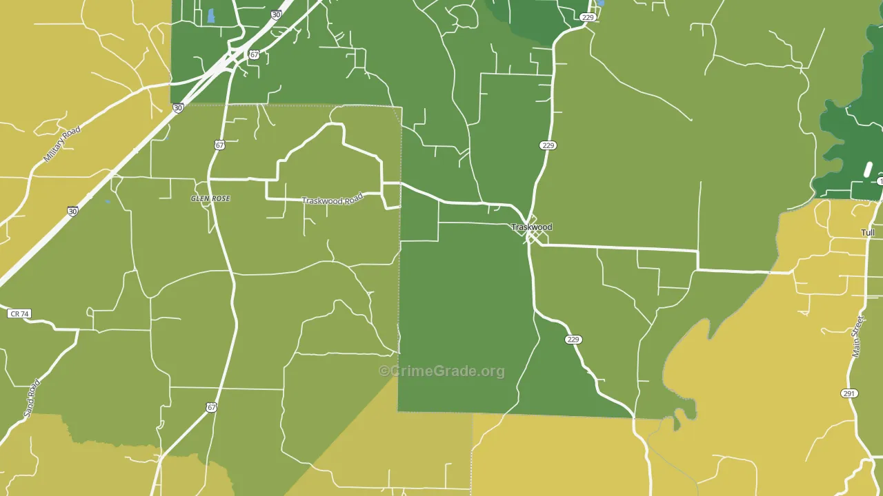 Traskwood, AR Map of Assault Rates